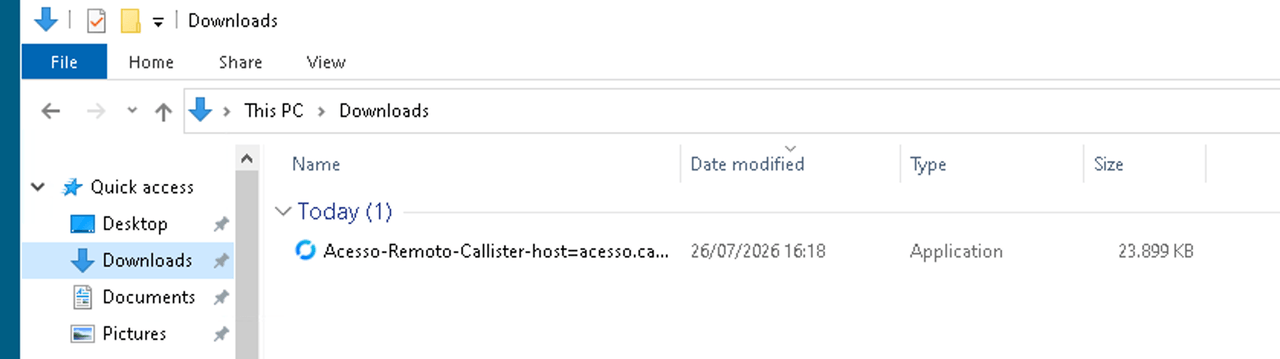 Pasta Downloads do Windows com o arquivo Acesso-Remoto-Callister