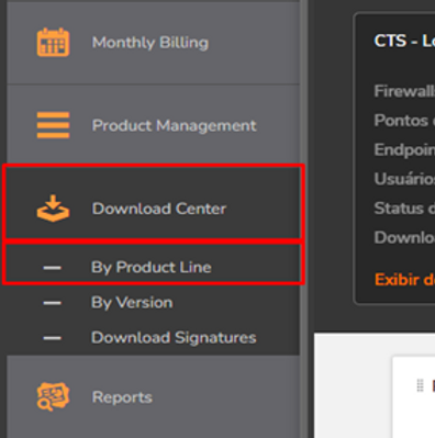 Menu Download Center com a opção By Product Line