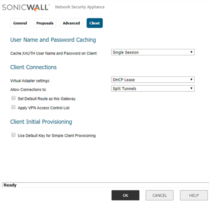 Guia Client com as configurações do Global VPN Client