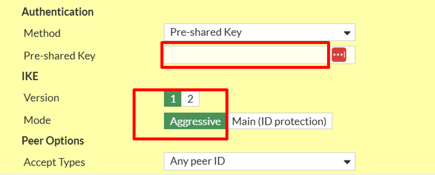 Configuração de autenticação com pre-shared key e IKE aggressive