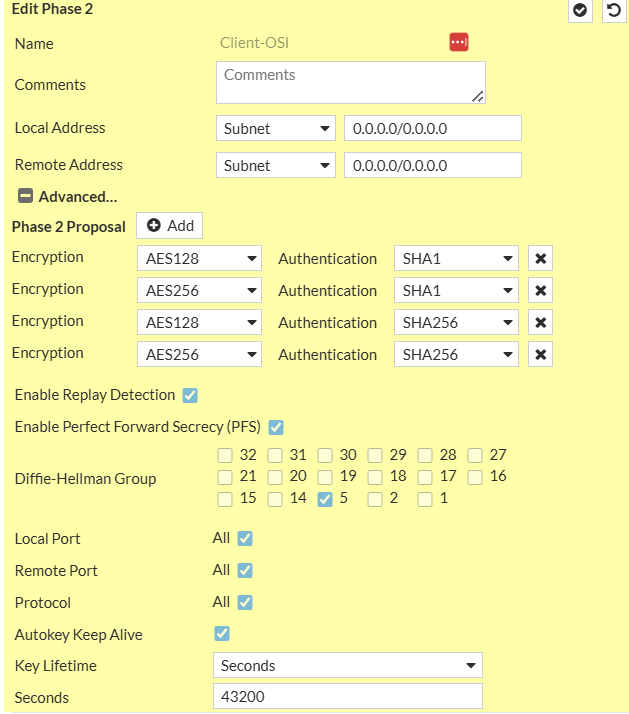 Configuração de encryption e authentication da Phase 2